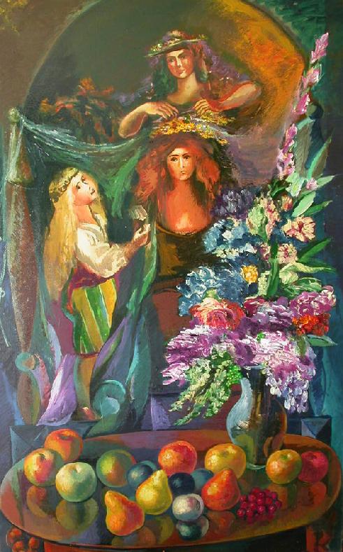Razmik Pogosyan "Three Muses" Acrylic on Canvas, 180cm x 105cm